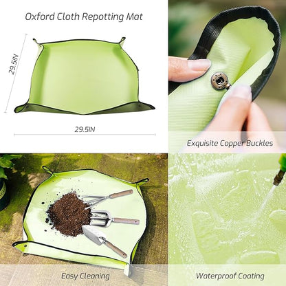 13-Piece Garden Tools Set with Tote Bag & Apron, Repotting Mat - Stainless Steel Heavy Duty Planting Kit, Ergonomic Non-Slip Handles - Gardening Gift for Women, Mom, Home Gardeners