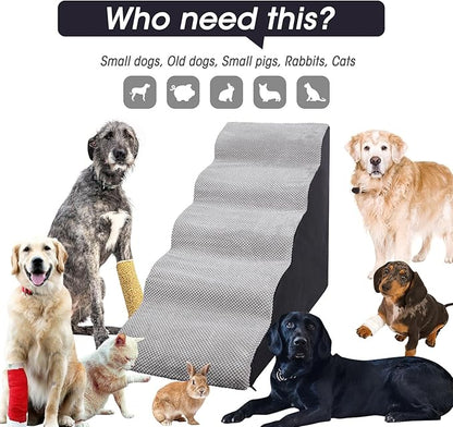 Dog Stairs&Steps for High Beds Up to 28'', 5-Step Dog Ramp for Small Medium Dogs with Washable Cover, Pet Steps for Cats to Get on Couch and Sofa, Durable Foam Ladders, 24.4" Tall, Grey