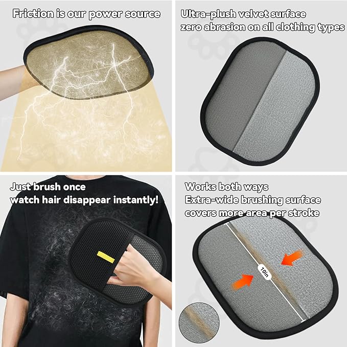 2 Pet Hair Removal Gloves, 2 Flea Combs for Cats and Dog，Reusable Electrostatic Gloves and Long & Short Flea Combs, 4 PCS pet hair removal tools