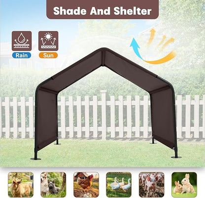 Dog Shade Shelter Outdoor 4'x4'x3' Tent for Large Medium Dogs, Outside Sun Rain Canopy Pet House for Livestock Pigs Cats with Waterproof Roof Ground Nails,Brown