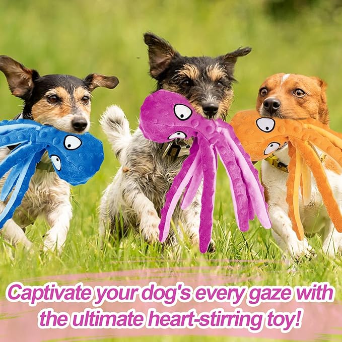 Alphatool Squeaky Dog Toys - 3pcs Soft Plush Chew Crinkle Puppy Toys to Keep Them Busy, Octopus No Stuffing Interactive Essentials for Teething Small Medium Pets Dogs Gifts