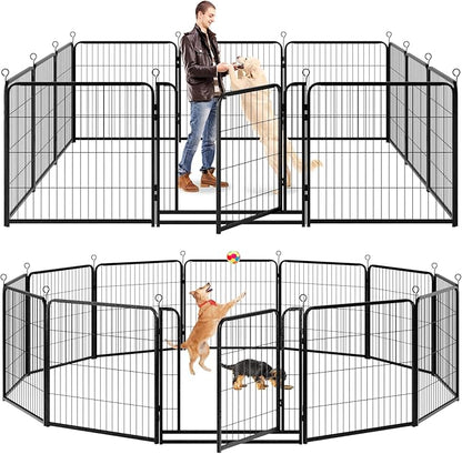 Dog Playpen Outdoor Extra Wide 12 Panels Heavy Duty Dog Fence 32" Height Anti-Rust with Doors Portable for RV Camping Yard, Total 32FT, 79 Sq.ft, Snowy Black
