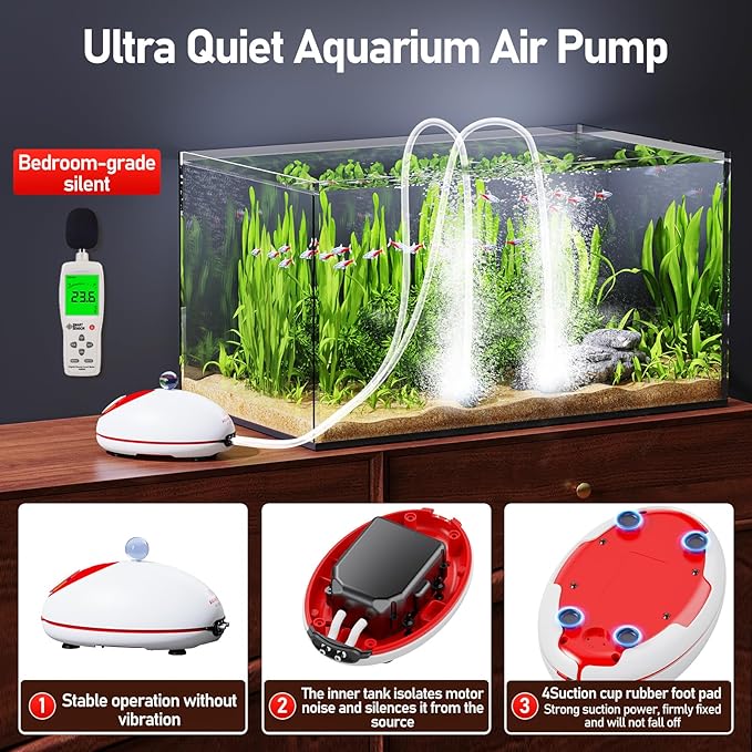 3w Ultra Quiet Aquarium Air Pump, Aquarium Aerator Adjustable Airflow, Single Hole Suitable for 70 to 100 GPH Fish Tank