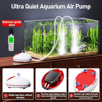 5w Ultra Quiet Aquarium Air Pump, Aquarium Aerator Adjustable Airflow, Single Hole Suitable for 100 to 160 GPH Fish Tank