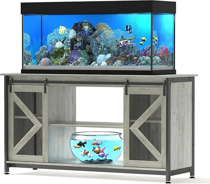 55-75 Gallon Aquarium Stand Heavy Duty Steel Frame, Fish Tank Cabinet with Accessories Storage for Reptile Terrarium & Turtle Tank - 1000lbs Capacity (Grey)