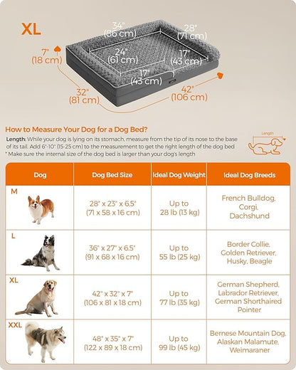 Feandrea Orthopaedic Dog Bed for Large Dogs, Waterproof Dog Sofa Bed with Removable Washable Cover, 42 x 32 x 7 Inches, Slate Gray UPGW253G02