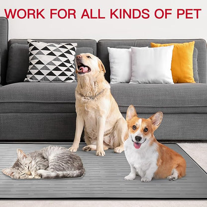 48" x 32" XXXL Largest Pet Food Mat, Silicone Dog Mats for Food and Water, Nonslip Pet Feeding Mats for Floors,Dog Cat Bowl Mat with Raised Edges, Light Gray