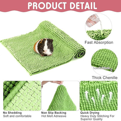 Amylove 4 Pcs Guinea Pig Cage Liner Guinea Pig Bedding Washable Fleece Pee Pads Reusable Small Animals Training Mat Small Animal Sleeping Bed for Bunny Hamster (Green Pink,16 x 24 Inch)