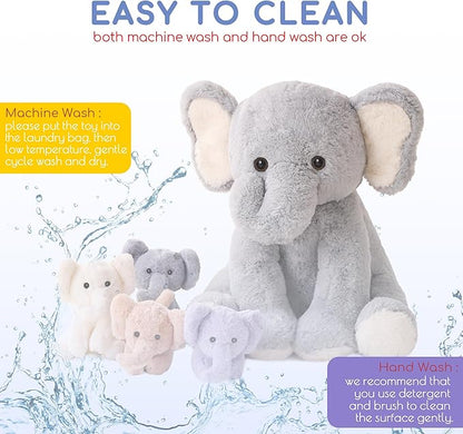 5 Pieces Elephant Stuffed Animals for Girls, 1 Mommy Elephant with 4 Babies Soft Plush Set Toys Gifts for Kids Children 3 4 5 6 7 8 9 Years, Christmas, Birthday, Children's Day