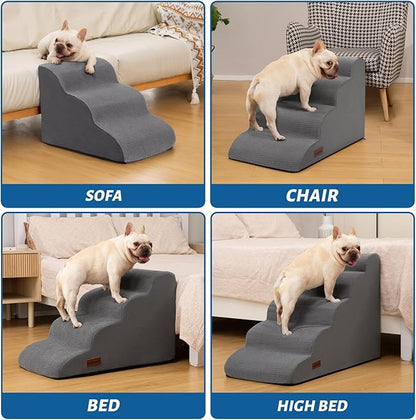 3-Step Dog Ramp and Stairs for Sofa and Chair - Non-Slip Sturdy Pet Steps for Small Dogs and Cats,15.7" H,Grey