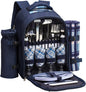 Apollo walker Picnic Backpack Set for 4 with Cooler Compartment,Detachable Bottle/Wine Holder Including Large Picnic Blanket(45"x 53") for Picnic Family and Lovers Gifts,Outdoor,BBQ Time (Blue)