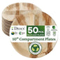 Dtocs 3 Compartment Plates (50 Pc) Palm Leaf 10 Inch Round Portion Control Buffet Sectional Plate | Bamboo Plates Disposable Like Compostable Camping Dinnerware Stronger than Divided Paper, Styrofoam