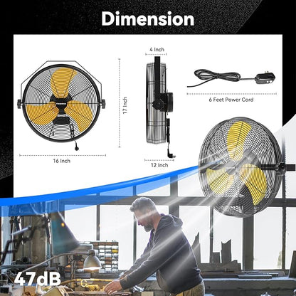 2PCS 2600 CFM 14 inch Outdoor High Velocity Wall Mounted Fan, 3-Speed Metal Fans with IP44 Enclosure Motor, Industrial Grade Weatherproof Wall Fan for Patio, Greenhouse, Garage, and Gazebo