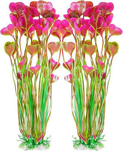 AQUANEAT Artificial Fish Tank Plants, Plastic Aquarium Accessories Large, 15.5 inch Red Decorations, 2pcs