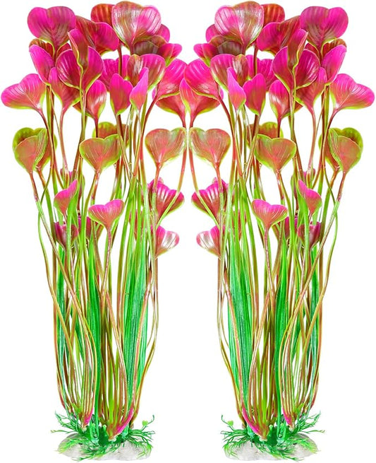 AQUANEAT Artificial Fish Tank Plants, Plastic Aquarium Accessories Large, 15.5 inch Red Decorations, 2pcs