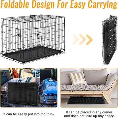 FDW Dog Crate for Medium Dogs 30 Inch Folding Metal WirePet Cage Double Door W/Divider Panel Indoor Outdoor Kennel Leak-Proof Plastic Tray,Black