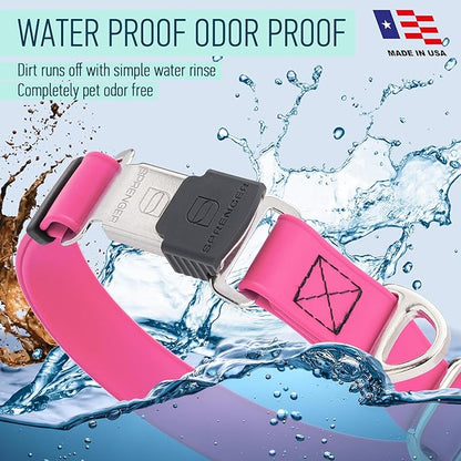 Dogline Biothane Waterproof Dog Collar with Herm Sprenger Stainless Steel Quick Release Buckle – Heavy Duty Tactical Durable Collar for Dogs – Comfortable and Safe Pet Collar, W 3/4" L 12-19", Pink