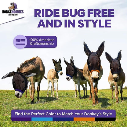 Donkey Fly Mask with Long Ears (Aqua) Made in USA - Mule Fly Mask with Ears Protection from Insects and Bugs, Mini Donkey Soft Mesh Fabric with Adjustable Fastener, Face Cover Supplies for Donkeys