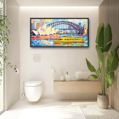 Extra Large Sydney Opera House Framed Wall Art for Living Room,Oversized Abstract Harbour Bridge Cityscape Pictures Wall Decor,Canvas Print Painting Modern Artwork Bedroom Office Bathroom 60L" x 30W"