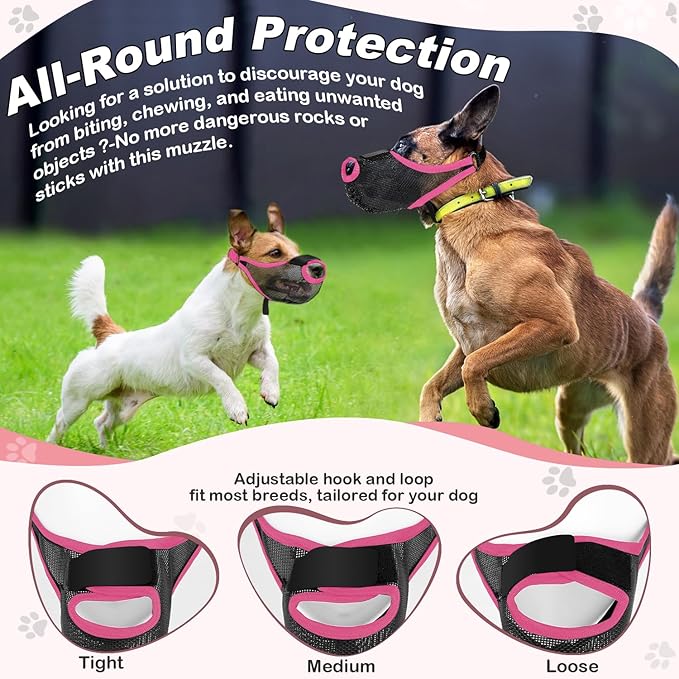 Dog Muzzle, Soft Air Mesh Muzzle for Small Medium Large Dogs Anti Biting Barking Chewing Scavenging, Breathable Adjustable Loop Pets Muzzle with Front Opening Design Allows Panting Drinking (Pink,XL)