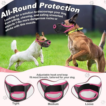 Dog Muzzle, Soft Air Mesh Muzzle for Small Medium Large Dogs Anti Biting Barking Chewing Scavenging, Breathable Adjustable Loop Pets Muzzle with Front Opening Design Allows Panting Drinking (Pink,XL)