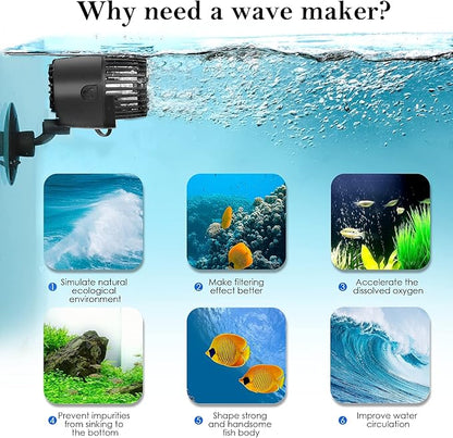 AQQA Aquarium Wave Maker,3W/5W/10W/15W Suction Cup Fish Tank Single Powerhead Pump，110V/60Hz Ultra Quiet Submersible Circulation Pump,360°Adjustable For Freshwater Saltwater Black