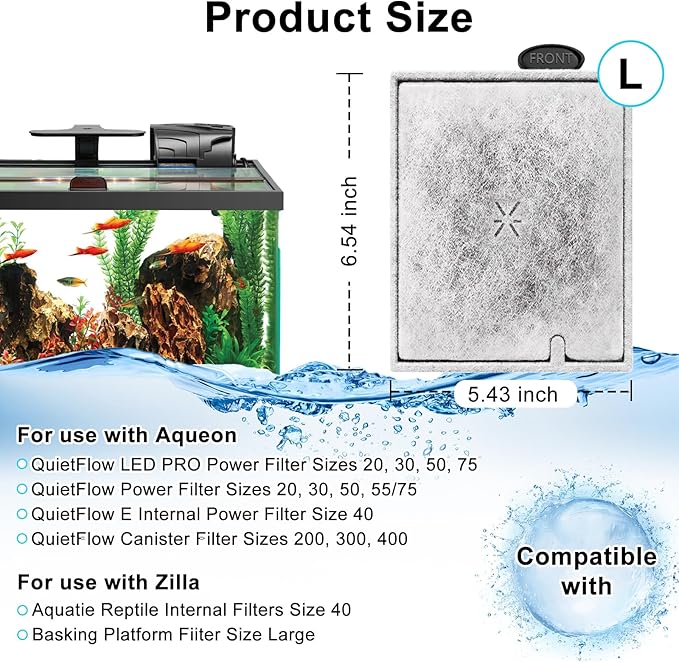 16 Pack Large Filter Cartridges Compatible with Aqueon QuietFlow Filter LED PRO Size 20,30,50,75/Power Filter Size 20,30,50,55/75, E Internal Size 40 Canister Filter