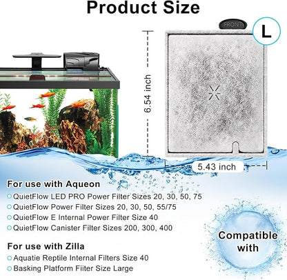 16 Pack Large Filter Cartridges Compatible with Aqueon QuietFlow Filter LED PRO Size 20,30,50,75/Power Filter Size 20,30,50,55/75, E Internal Size 40 Canister Filter