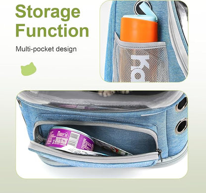 Expandable Cat Backpack,Cat Bubble Backpack Carrier for Carrying Cats, Pets and Small Dogs,Airline-Approved,Designed for Travel, Hiking, Walking,Car （Blue