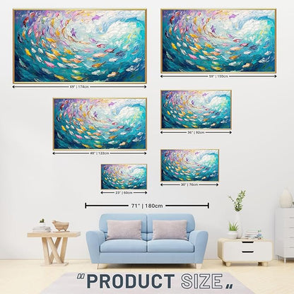 Fish Canvas Wall Art, Abstract School of Fish Canvas Wall Art, School of Fish Painting Canvas, School of Fish Wall Art, Fish Wall Decor, Fish Pictures Wall Decor, Bedroom Canvas Wall Decor (Black Framed, 23"x13" | 60x35cm)