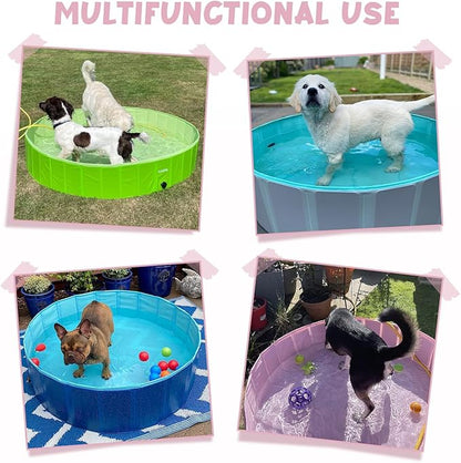 Furrybaby Dog Pool, Kiddie Pool Hard Plastic, Collapsible Pet Bath Foldable Swimming Pet Pool Portable Pink 32''