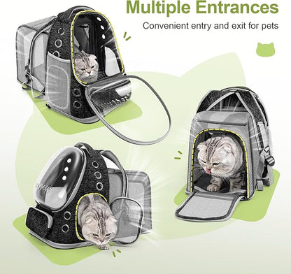 Expandable Cat Backpack,Cat Bubble Backpack Carrier for Carrying Cats, Pets and Small Dogs,Airline-Approved,Designed for Travel, Hiking, Walking,Car （Black