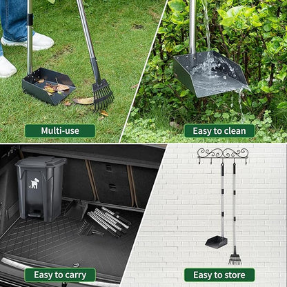 Dog Pooper Scooper, Dog Poop Trash Can Set with Removable Inner Bucket, Long Handle Rake, 150 Waste Bags, Easy Pick Up Poop Scooper, 20L Dog Poop Trash Bin for Small/Large Dog Families