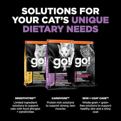 Go! Solutions Carnivore, Grain-Free, Protein Rich Dry Cat Food, Chicken, Turkey and Duck Recipe, 8 lb Bag