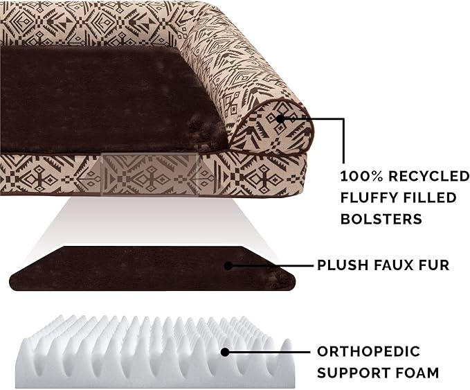 FurHaven Soft, Orthopedic Foam Sofa Dog Bed with Washable & Removable Cover - Plush/Woven - Desert Brown, Dogs Up to 35 lbs - Medium