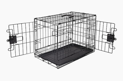 Amazon Basics Durable,Foldable Metal Wire Dog Crate with Tray, Double Door, Divider, 22 x 13 x 16 in, Black