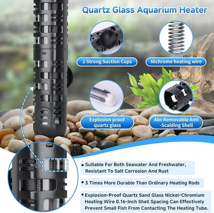 Aquarium Heater Submersible Fish Tank 300W& Turtle Tank Heater with External Adjustment Controller, Included Thermometer, LED Display, Overheat Protection, Detachable Cover, for Saltwater&Freshwater