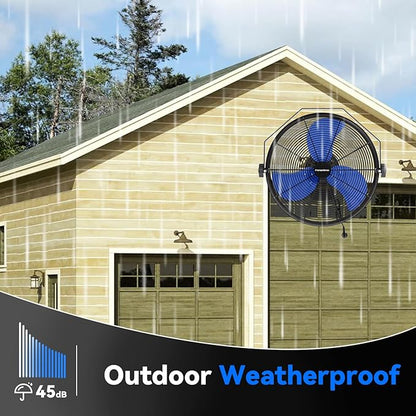 2600 CFM 14 inch Outdoor High Velocity Wall Mounted Fan, 3-Speed Metal Fans with IP44 Enclosure Motor, Industrial Grade Weatherproof Wall Fan for Patio, Greenhouse, Garage, and Gazebo