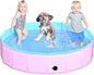 2025 Updated Foldable Dog Pool, 55" x 12" Kiddie Pool with Hard Plastic, Non-Slip Dog Bath Tub for Outdoor Backyard, Collapsible Dog Swimming Pool for Kids Dogs Pets (Pink)