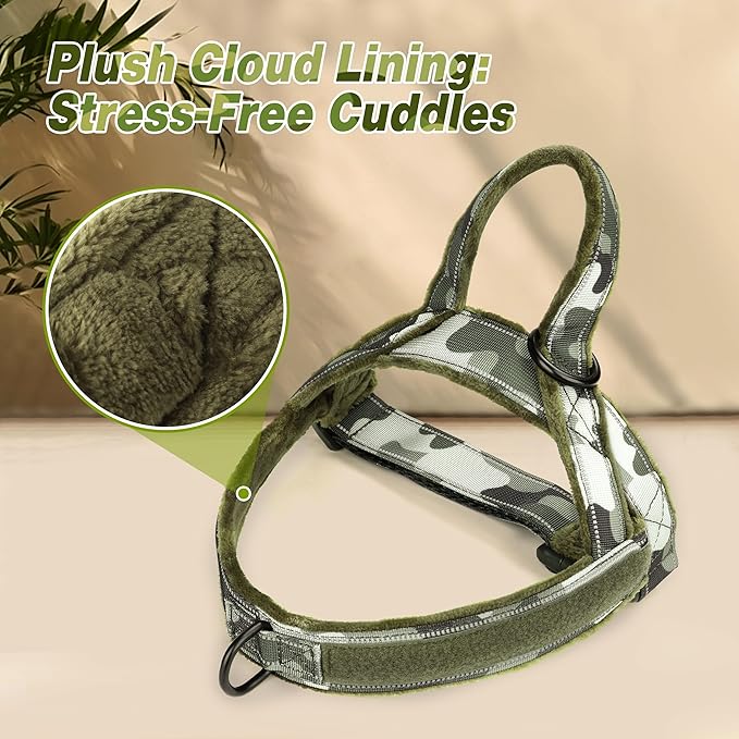 Forestpaw No Pull Dog Harness - Soft Flannel Padded Tactical Dog Vest Harness with Quick Release Buckle, Adjustable Reflective Pet Harness for Large Dogs Walking Training,Green Camouflage XL