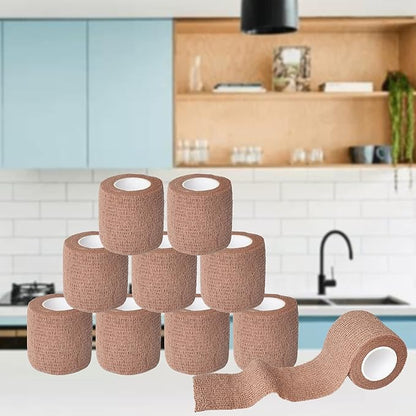 9 Pack 2" x 5 Yards Self Adhesive Bandage Wrap Self Stick Wrap for Ankle, Wrist, Finger, Sports, Breathable Cohesive Vet Tape for Pets (Brown)