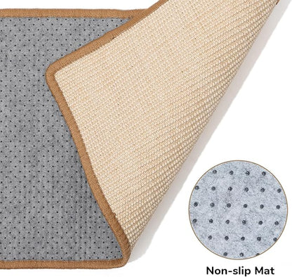 FUKUMARU Cat Scratcher Mat, 23.6 X 15.7 Inch Natural Sisal Cat Scratch Mats, Horizontal Cat Floor Scratching Pad Rug with Sticky Tapes, Protect Sofa and Carpet