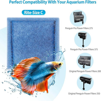 24 Pack Rite-Size C Filter Cartridges Compatible with Marineland Penguin PRO Power Filters 275/375 & Original Penguin Power Filters 200/350 - Rite-Size C Replacement Filter Cartridges