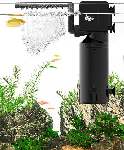 AQQA Dual-Use Aquarium Filter,Fish Tank Filter + Small Water Pump,Filtration,Wave-Making,Dissolved Oxygen,Water Circulation,Water Changes,Fountains Multifunctional Pump,Saltwater Freshwater (18W)