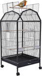 40-Inch Wrought Iron Bird Cage with Open-Top and Rolling Stand, Movable Parrot Cage Pet Bird Flight Cage, 360 Degree View Spacious Interactive Roof Pet Bird House for Medium&Small Birds
