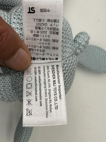 100% Organic Cotton Baby Toys Blue Bunny Rabbit Stuffed Animals for Newborn 7.1"