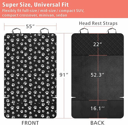 F-color SUV Cargo Liner for Dogs, Water Resistant Pet Cargo Cover Dog Seat Cover Mat for SUVs Sedans Vans with Bumper Flap Protector, Non-Slip, Large Size Universal Fit, Paw Print
