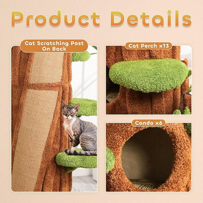 90.5'' Luxury Cat Tree with Scratching Pad, Wooden Cat Tower for Indoor Cats, Large Climber Tower, Tall Kitty Furniture, Multi-Level Condo for Multi-Cat Families