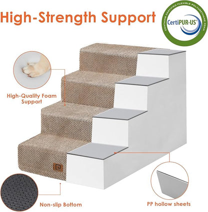 EHEYCIGA Dog Stairs for Bed 20" H, 4-Step Extra Wide Dog Steps for High Bed, Pet Steps for Small Dogs and Cats, Non-Slip Balanced Pet Ramp Indoor, Camel