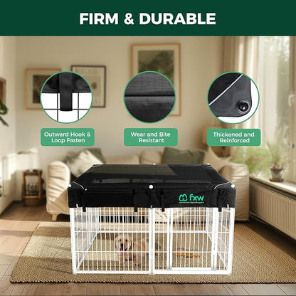 FXW Homeplus Unleashed Indoor Dog Playpen - Stress-Free and Safe Play, Heavy Duty 32 Inch 8 Wire Panels with Playpen Cover for Small and Medium Dogs, White│Patented